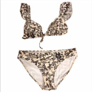 Old Navy Black & Cream Floral Bikini Swimsuit